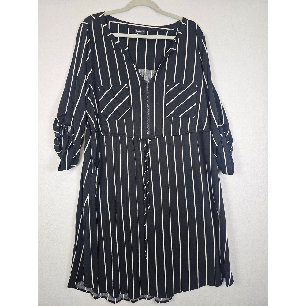 Professional Torrid Stripe Half Zip Shirt Dress Womens 2 Black White Roll Tab